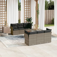  7 részes szürke polyrattan kerti ülőgarnitúra párnákkal kerti bútor