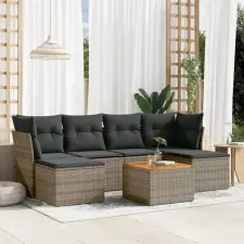  7 részes szürke polyrattan kerti ülőgarnitúra párnákkal kerti bútor