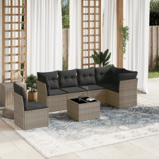  7 részes szürke polyrattan kerti ülőgarnitúra párnákkal kerti bútor