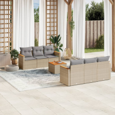 7 részes vegyes bézs polyrattan kerti ülőgarnitúra párnákkal kerti bútor