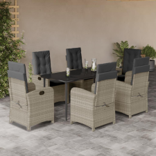 7 részes világosszürke polyrattan kerti étkezőszett párnával kerti bútor