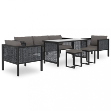  8 részes antracitszürke kerti polyrattan ülőgarnitúra párnákkal kerti bútor