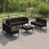  8 részes fekete polyrattan kerti ülőgarnitúra párnákkal