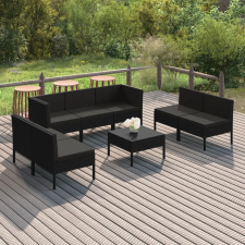  8 részes fekete polyrattan kerti ülőgarnitúra párnákkal kerti bútor