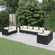  8-részes fekete polyrattan kerti ülőgarnitúra párnákkal kerti bútor