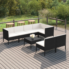 8 részes fekete polyrattan kerti ülőgarnitúra párnákkal kerti bútor