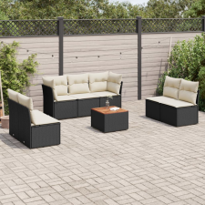 8 részes fekete polyrattan kerti ülőgarnitúra párnákkal kerti bútor