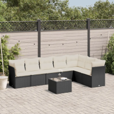  8 részes fekete polyrattan kerti ülőgarnitúra párnákkal kerti bútor