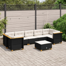  8 részes fekete polyrattan kerti ülőgarnitúra párnákkal kerti bútor