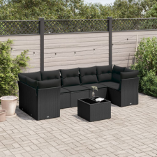  8 részes fekete polyrattan kerti ülőgarnitúra párnákkal kerti bútor