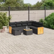  8 részes fekete polyrattan kerti ülőgarnitúra párnákkal kerti bútor