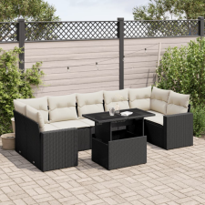 8 részes fekete polyrattan kerti ülőgarnitúra párnákkal kerti bútor