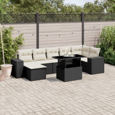  8 részes fekete polyrattan kerti ülőgarnitúra párnákkal kerti bútor