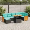  8 részes szürke polyrattan akácfa kerti ülőgarnitúra párnákkal
