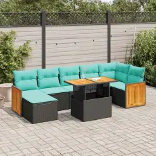  8 részes szürke polyrattan akácfa kerti ülőgarnitúra párnákkal kerti bútor