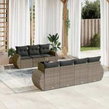  8-részes szürke polyrattan kerti ülőgarnitúra párnákkal kerti bútor