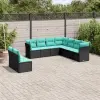  9 db fekete polyrattan kerti kanapégarnitúra párnákkal
