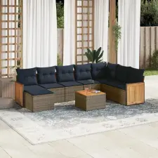  9 db szürke polyrattan kerti kanapégarnitúra párnákkal kerti bútor