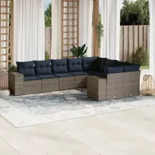  9 db szürke polyrattan kerti kanapégarnitúra párnákkal kerti bútor