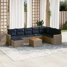  9 db szürke polyrattan kerti kanapégarnitúra párnákkal kerti bútor