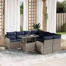  9 db szürke polyrattan kerti kanapégarnitúra párnákkal kerti bútor