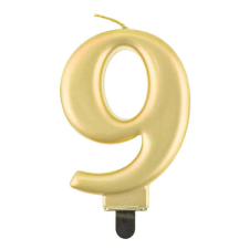 9-es számgyertya - metál arany - 8 cm party kellék