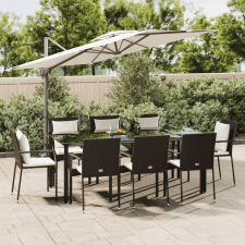 9 részes fekete polyrattan kerti étkezőgarnitúra párnákkal kerti bútor