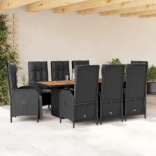  9 részes fekete polyrattan kerti étkezőgarnitúra párnákkal kerti bútor