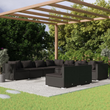  9 részes fekete polyrattan kerti ülőgarnitúra párnákkal kerti bútor