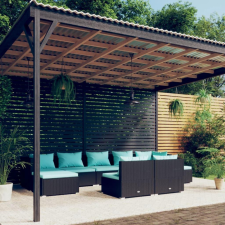  9 részes fekete polyrattan kerti ülőgarnitúra párnákkal kerti bútor