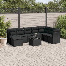 9 részes fekete polyrattan kerti ülőgarnitúra párnákkal kerti bútor