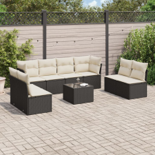 9 részes fekete polyrattan kerti ülőgarnitúra párnákkal kerti bútor