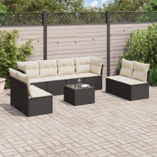 9 részes fekete polyrattan kerti ülőgarnitúra párnákkal kerti bútor