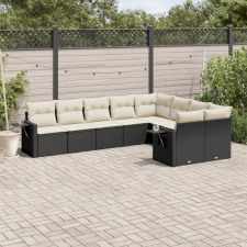  9 részes fekete polyrattan kerti ülőgarnitúra párnákkal kerti bútor