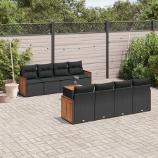 9 részes fekete polyrattan kerti ülőgarnitúra párnákkal kerti bútor
