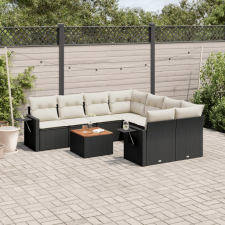 9 részes fekete polyrattan kerti ülőgarnitúra párnákkal kerti bútor