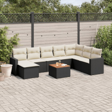  9 részes fekete polyrattan kerti ülőgarnitúra párnákkal kerti bútor