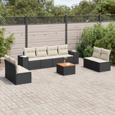 9 részes fekete polyrattan kerti ülőgarnitúra párnákkal kerti bútor