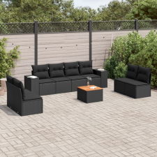 9 részes fekete polyrattan kerti ülőgarnitúra párnákkal kerti bútor
