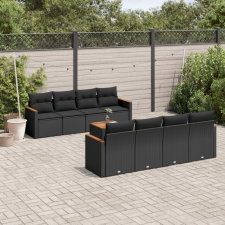 9 részes fekete polyrattan kerti ülőgarnitúra párnákkal kerti bútor