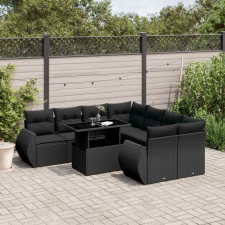  9 részes fekete polyrattan kerti ülőgarnitúra párnákkal kerti bútor