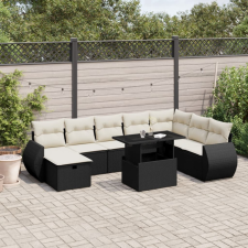  9 részes fekete polyrattan kerti ülőgarnitúra párnákkal kerti bútor