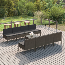  9 részes szürke polyrattan kerti bútorszett párnákkal kerti bútor