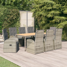 9 részes szürke polyrattan kerti étkezőgarnitúra párnával kerti bútor