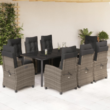9 részes szürke polyrattan kerti étkezőgarnitúra párnával kerti bútor