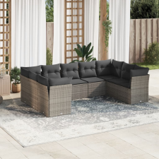9 részes szürke polyrattan kerti ülőgarnitúra párnákkal kerti bútor
