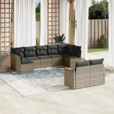  9-részes szürke polyrattan kerti ülőgarnitúra párnákkal kerti bútor