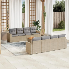  9 részes vegyes bézs polyrattan kerti ülőgarnitúra párnákkal kerti bútor