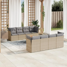  9 részes vegyes bézs polyrattan kerti ülőgarnitúra párnákkal kerti bútor