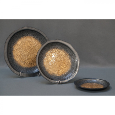  Abi dekoratív üveg tál Acélszürke/arany 22x22x2 cm dekoráció